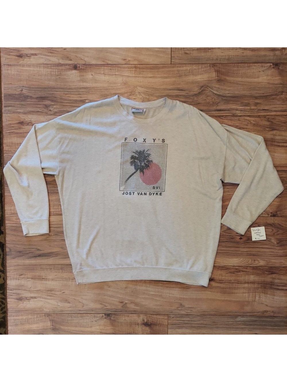 Techstyles XL Beige Crewneck Long Sleeve Pullover Sweater Foxy's Jost Van Dyke
